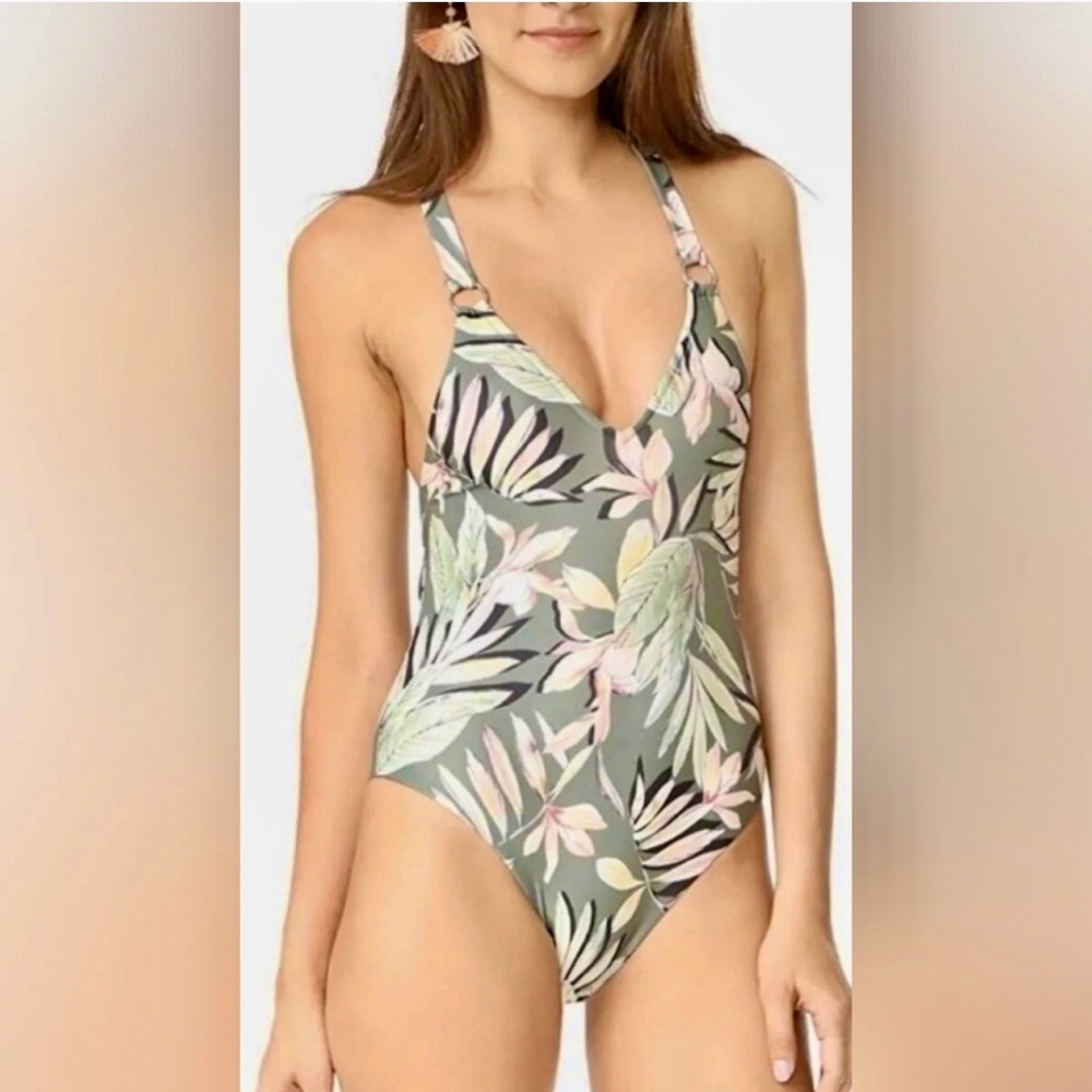 MINKPINK Shady Fonds Tropical One Piece Swimsuit ~ Olive Green/Sage Green